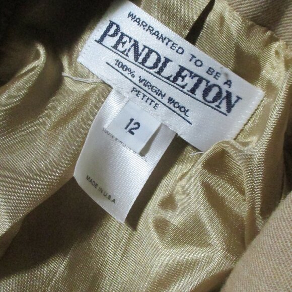 Pendleton Sz 12 Petite 12P Suit Blazer 100% Virgin Wool 2 Button Beige Tan - Picture 6 of 14